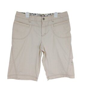 Athleta Womens Beige Bermuda Shorts Size 8 Floral Waistband Detail Casual Wear